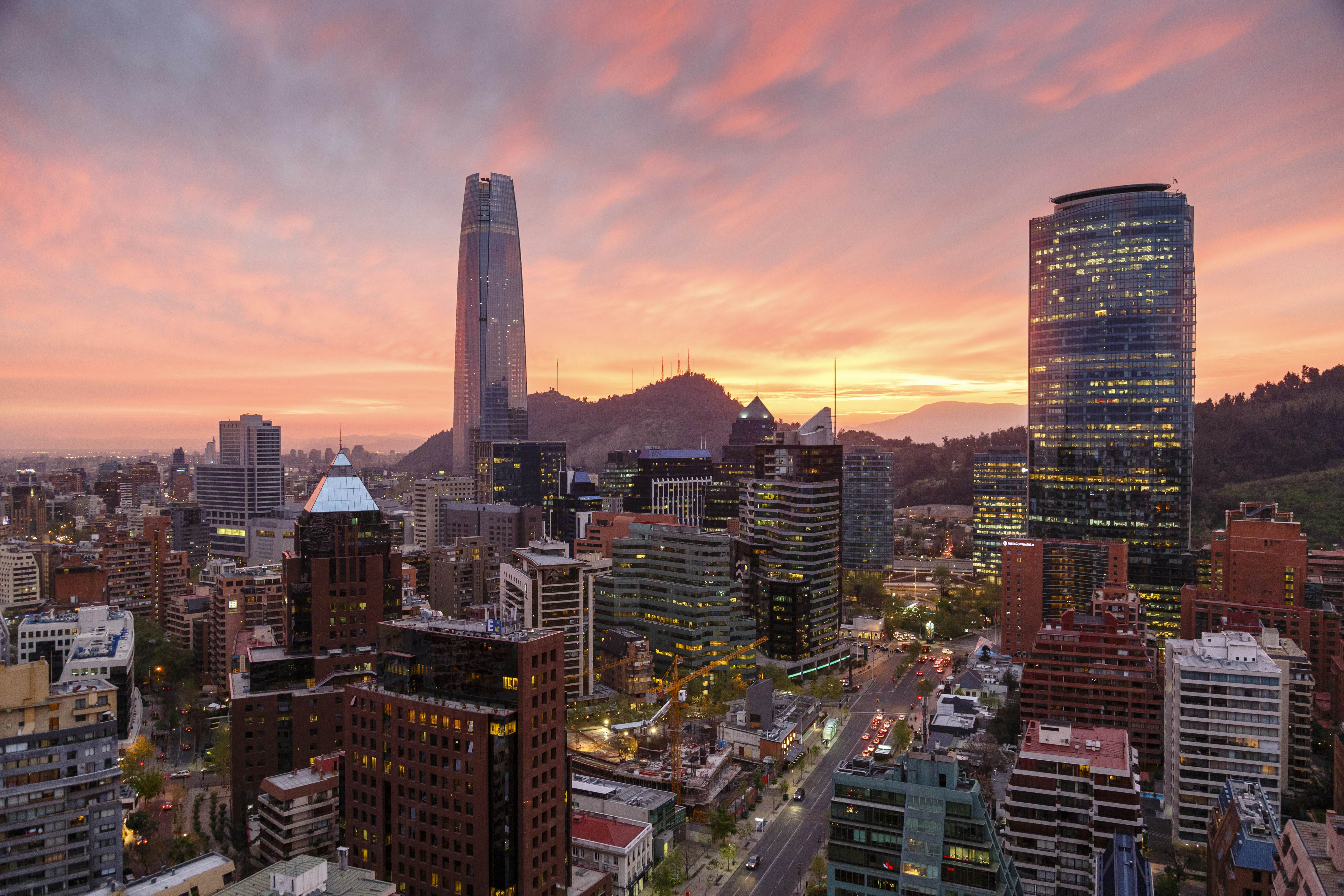 Santiago de Chile skyline with Andes mountains